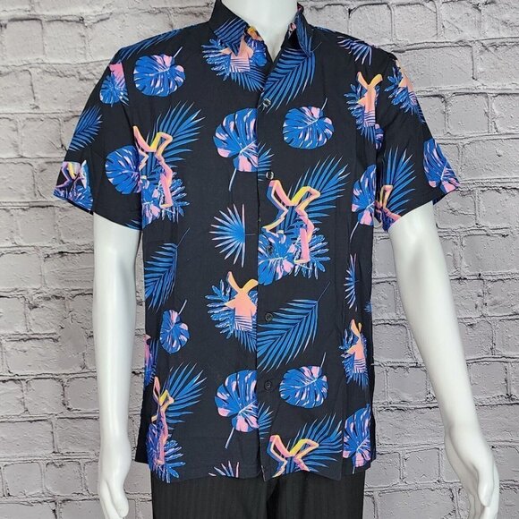 Dutch Bros Coffee Floral Artwork Short Sleeve Button Up Shirt, Men's Small - Picture 1 of 8